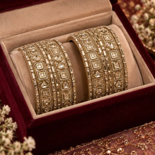 Gold-Tone Mirror Stone Bridal Kada Bangles