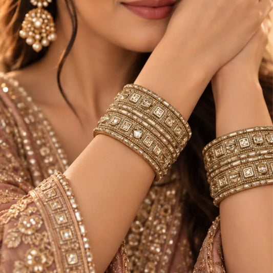 Gold-Tone Mirror Stone Bridal Kada Bangles
