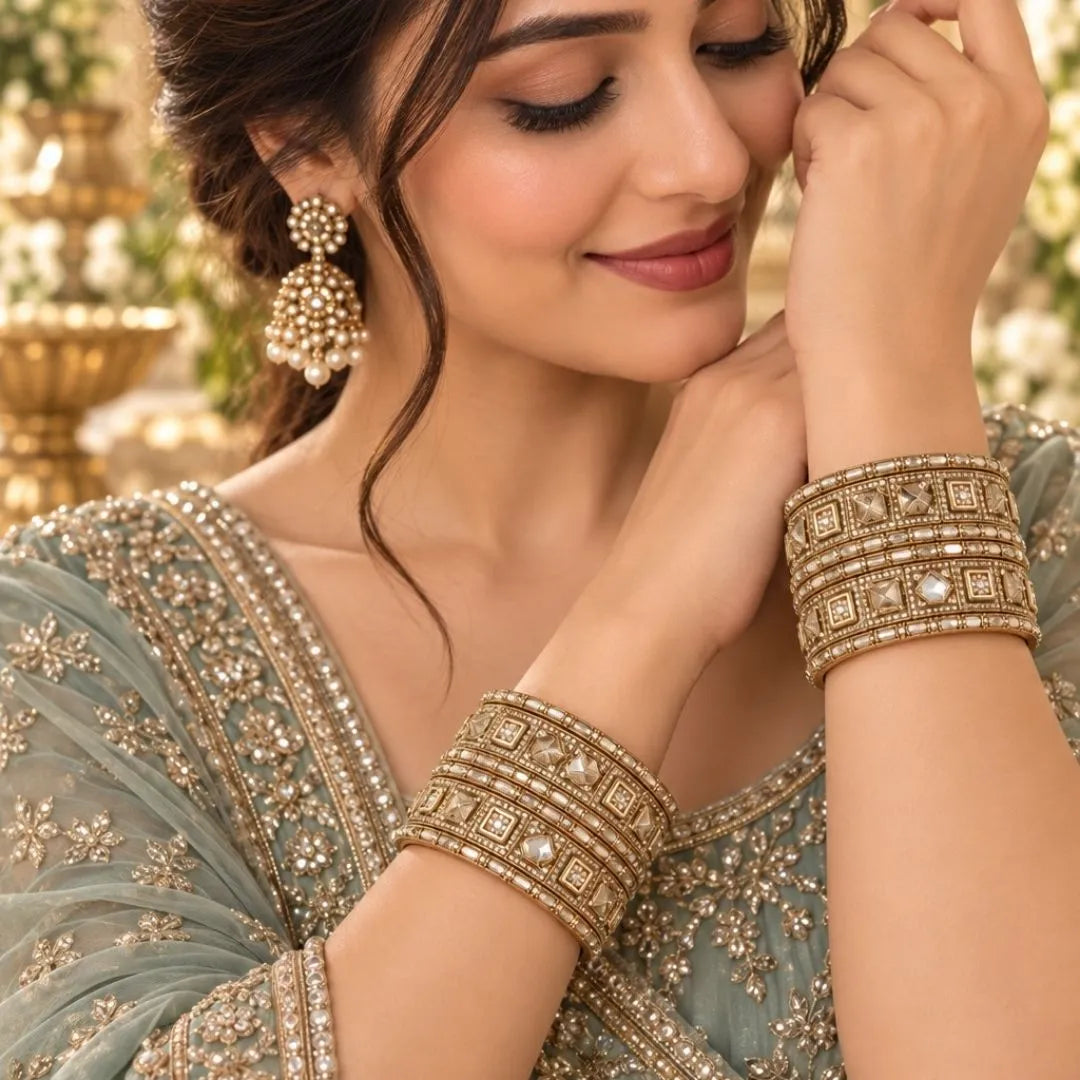 Gold-Tone Mirror Stone Bridal Kada Bangles