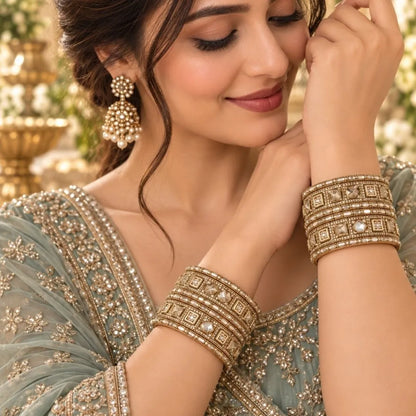 Gold-Tone Mirror Stone Bridal Kada Bangles