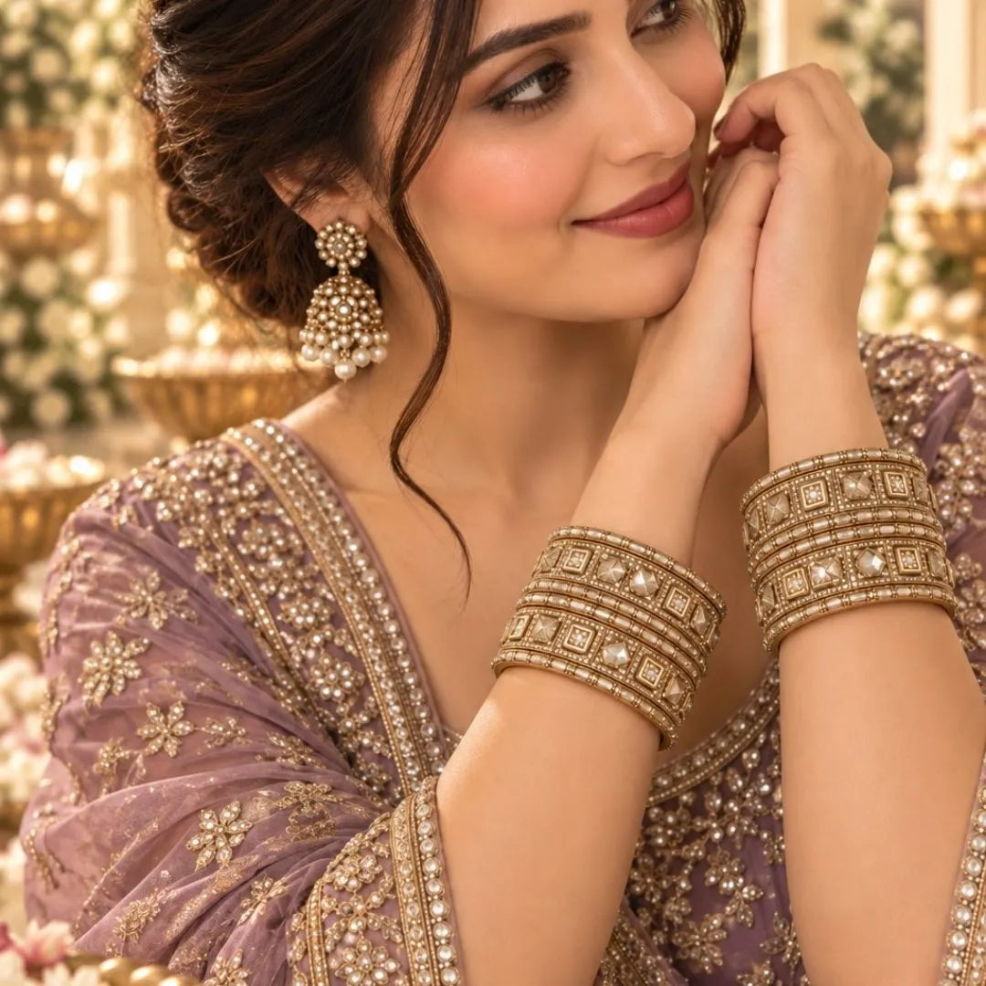 Gold-Tone Mirror Stone Bridal Kada Bangles