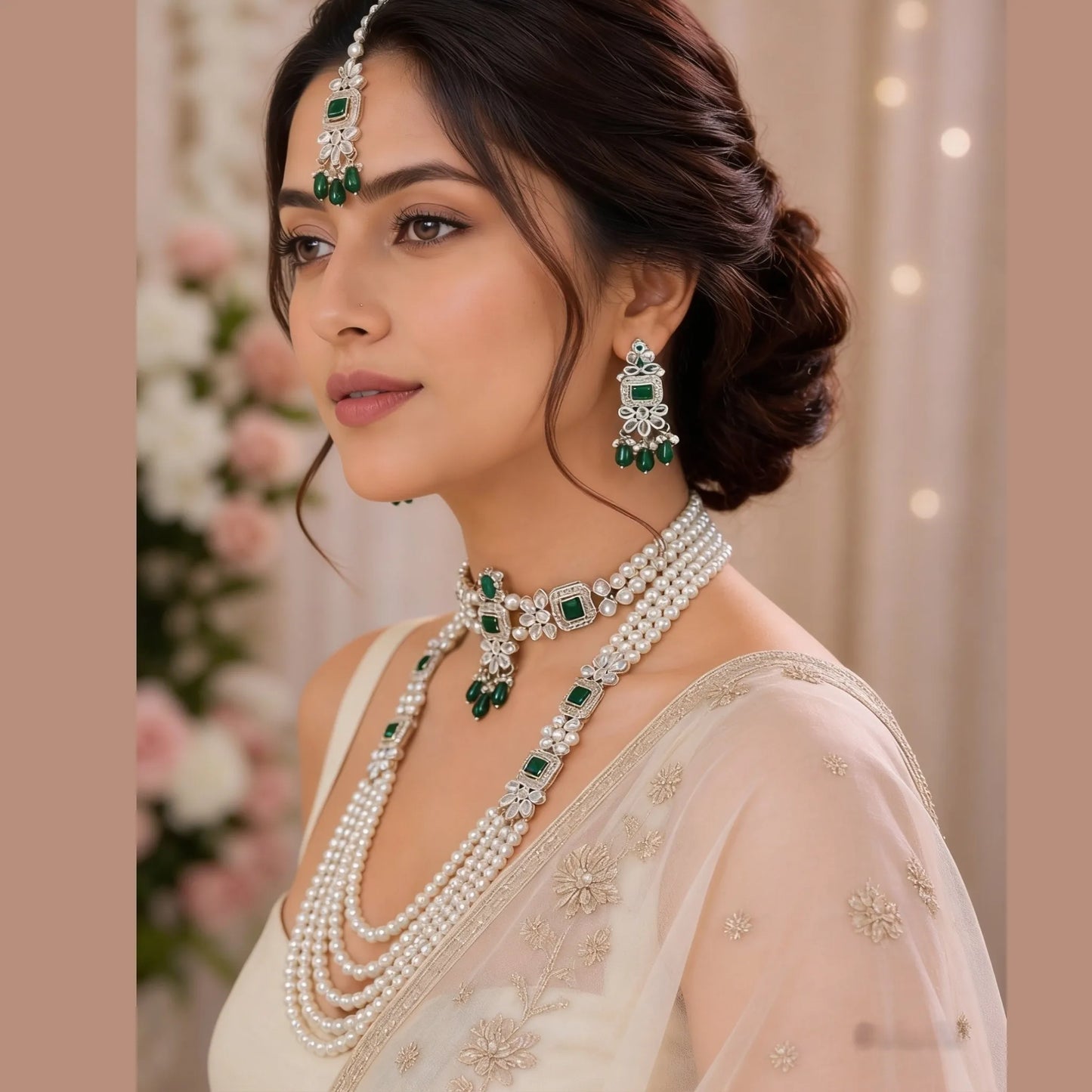 Emerald & Pearl Royale Layered Necklace Set