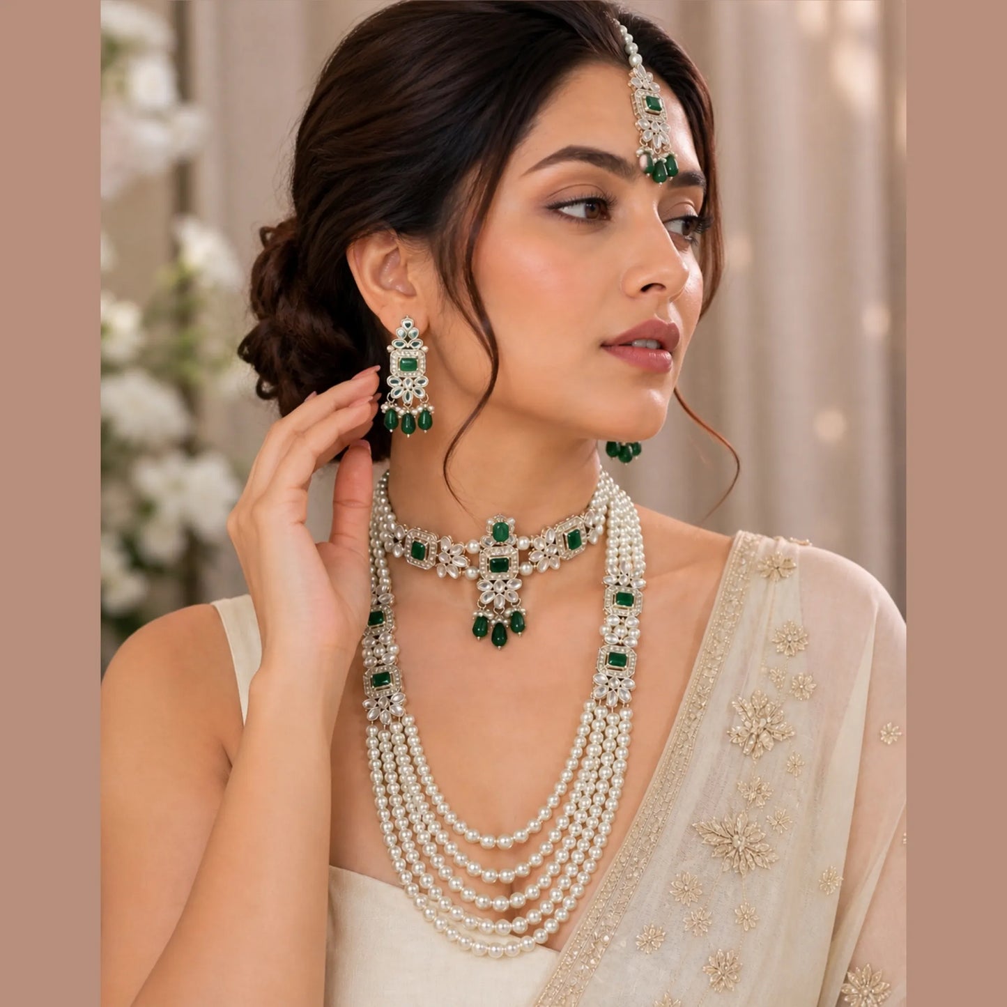 Emerald & Pearl Royale Layered Necklace Set
