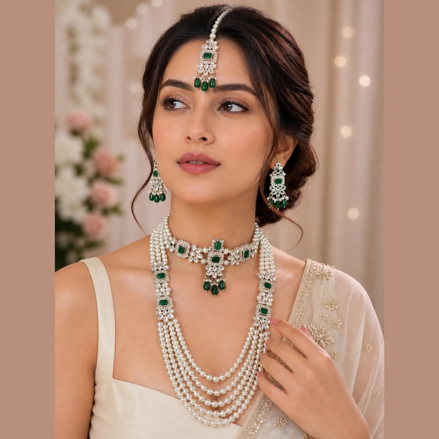 Emerald & Pearl Royale Layered Necklace Set