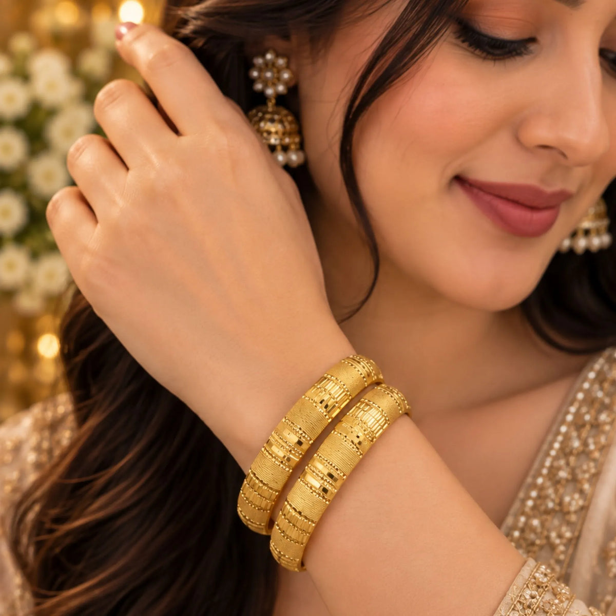 Textured Gold-Tone Traditional Bangle Pair