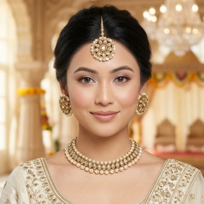 Pearl Chain Necklace Set with Jhumka Earrings &amp; Maang Tikka