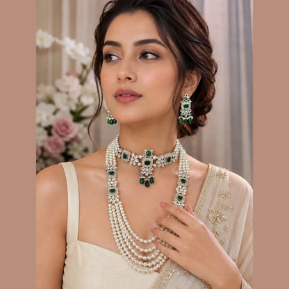 Emerald & Pearl Royale Layered Necklace Set