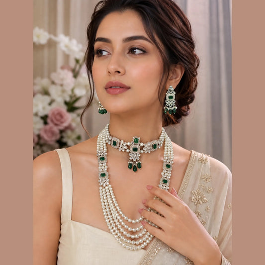 Emerald & Pearl Royale Layered Necklace Set