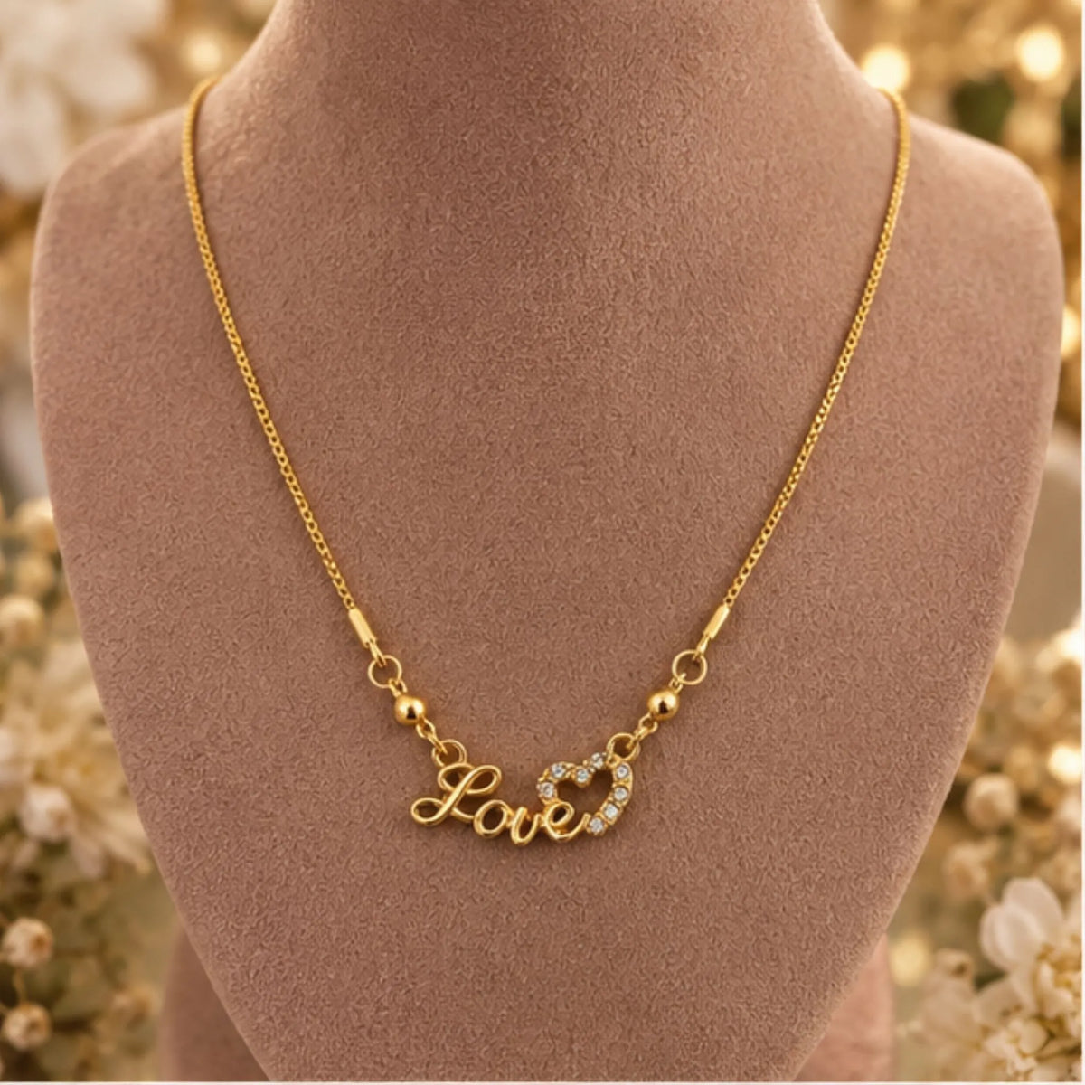 Gold-Tone Love Pendant Necklace – Sparkle Heart Design – Random Style