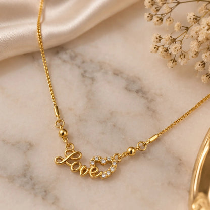 Gold-Tone Love Pendant Necklace – Sparkle Heart Design – Random Style