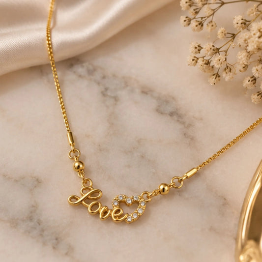 Gold-Tone Love Pendant Necklace – Sparkle Heart Design – Random Style