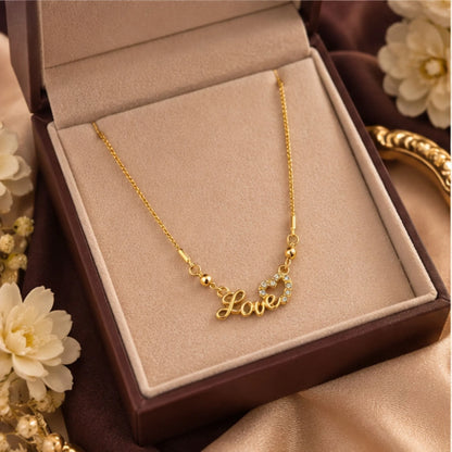Gold-Tone Love Pendant Necklace – Sparkle Heart Design – Random Style