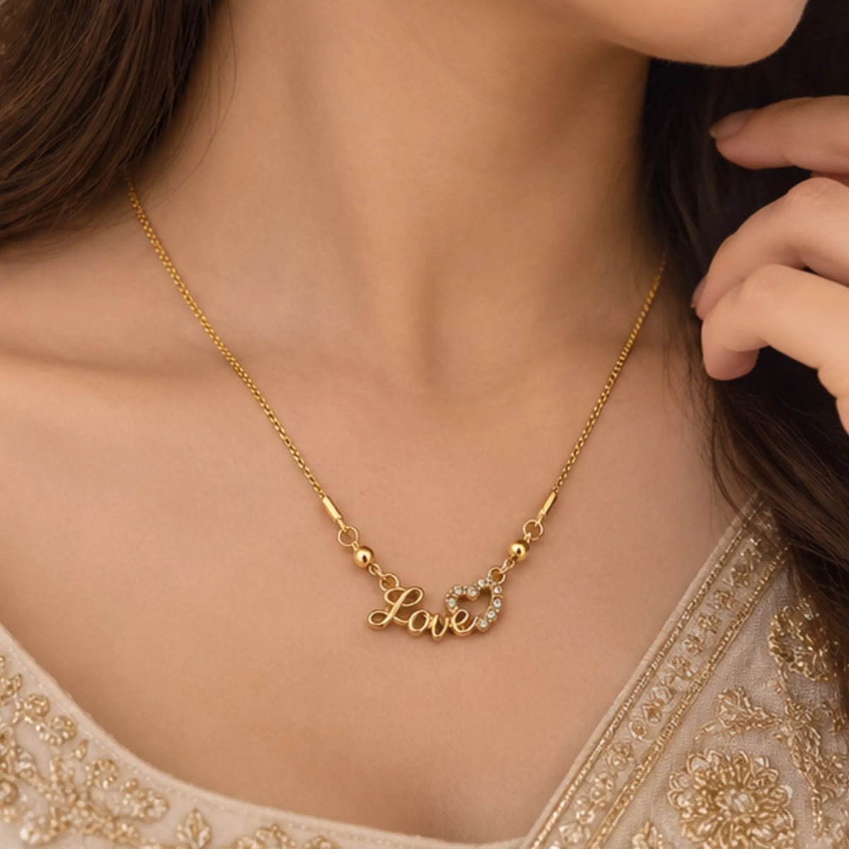 Gold-Tone Love Pendant Necklace – Sparkle Heart Design – Random Style