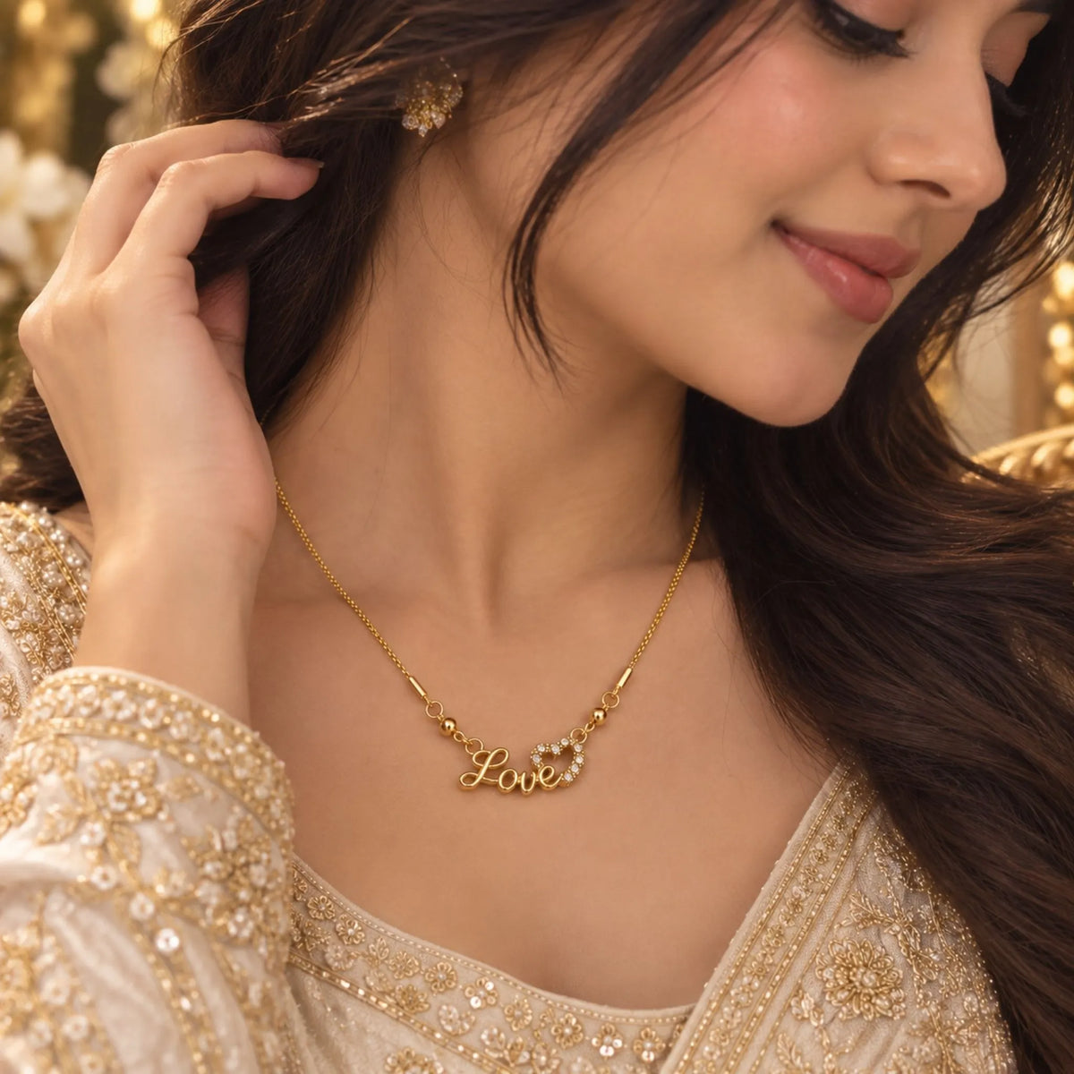 Gold-Tone Love Pendant Necklace – Sparkle Heart Design – Random Style
