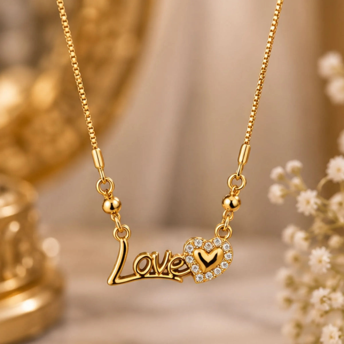 Gold-Tone Love Pendant Necklace – Sparkle Heart Design – Random Style