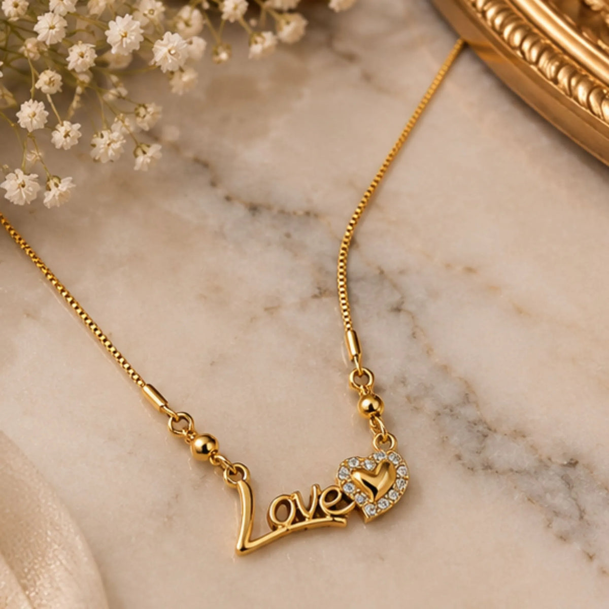 Gold-Tone Love Pendant Necklace – Sparkle Heart Design – Random Style