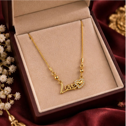 Gold-Tone Love Pendant Necklace – Sparkle Heart Design – Random Style