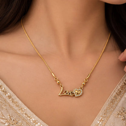 Gold-Tone Love Pendant Necklace – Sparkle Heart Design – Random Style
