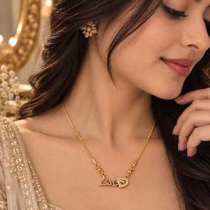 Gold-Tone Love Pendant Necklace – Sparkle Heart Design – Random Style