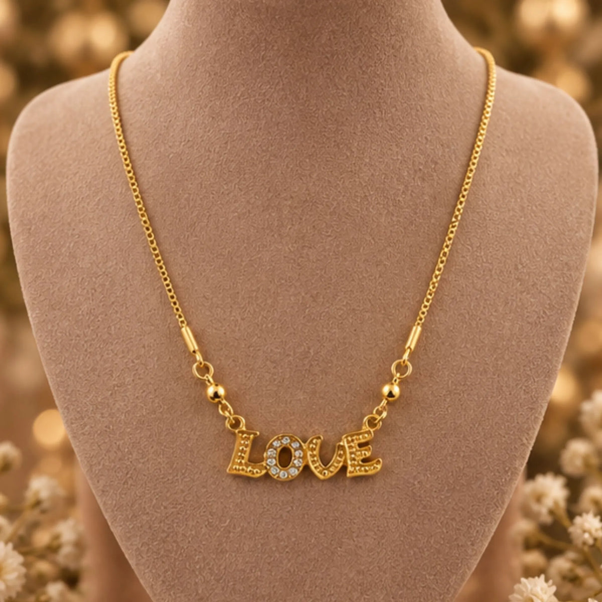 Gold-Tone Love Pendant Necklace – Sparkle Heart Design – Random Style