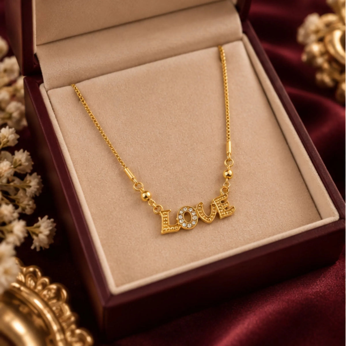 Gold-Tone Love Pendant Necklace – Sparkle Heart Design – Random Style