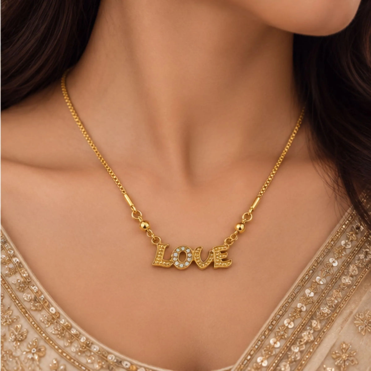 Gold-Tone Love Pendant Necklace – Sparkle Heart Design – Random Style