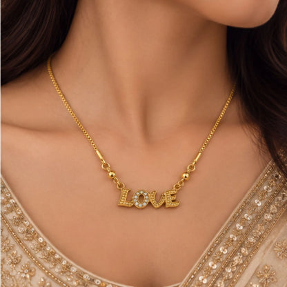 Gold-Tone Love Pendant Necklace – Sparkle Heart Design – Random Style