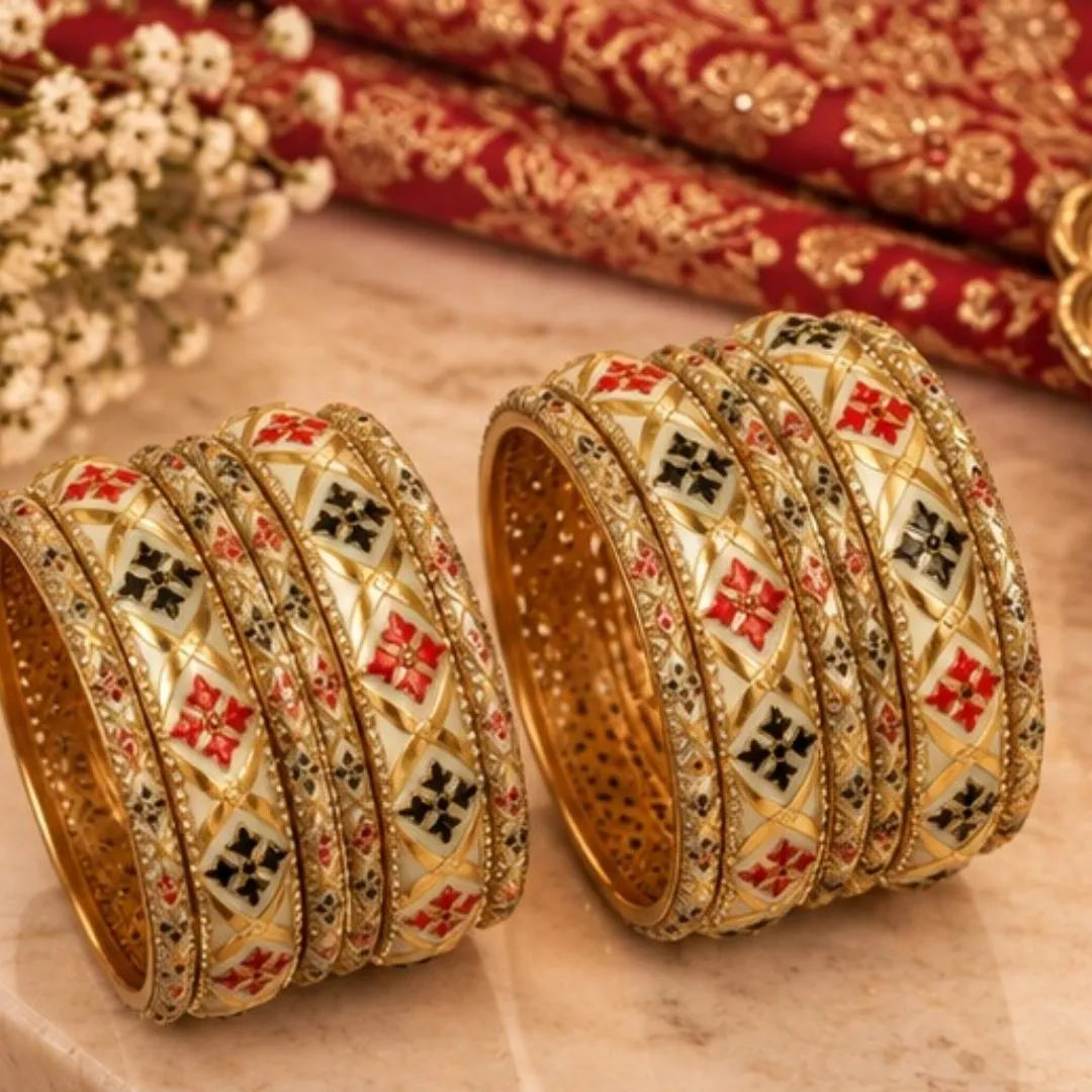 Gold-Tone Meenakari Style Bridal Bangles