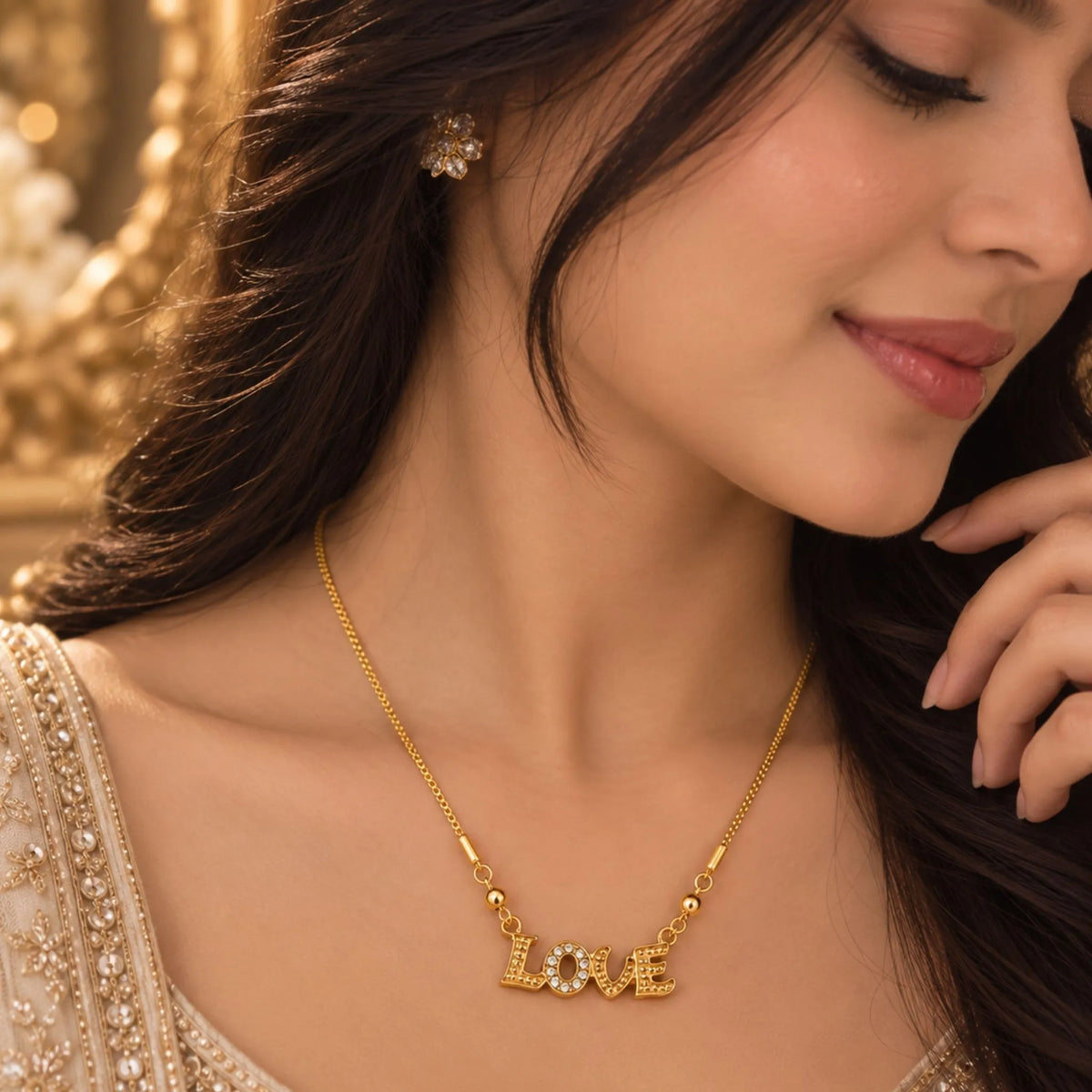 Gold-Tone Love Pendant Necklace – Sparkle Heart Design – Random Style
