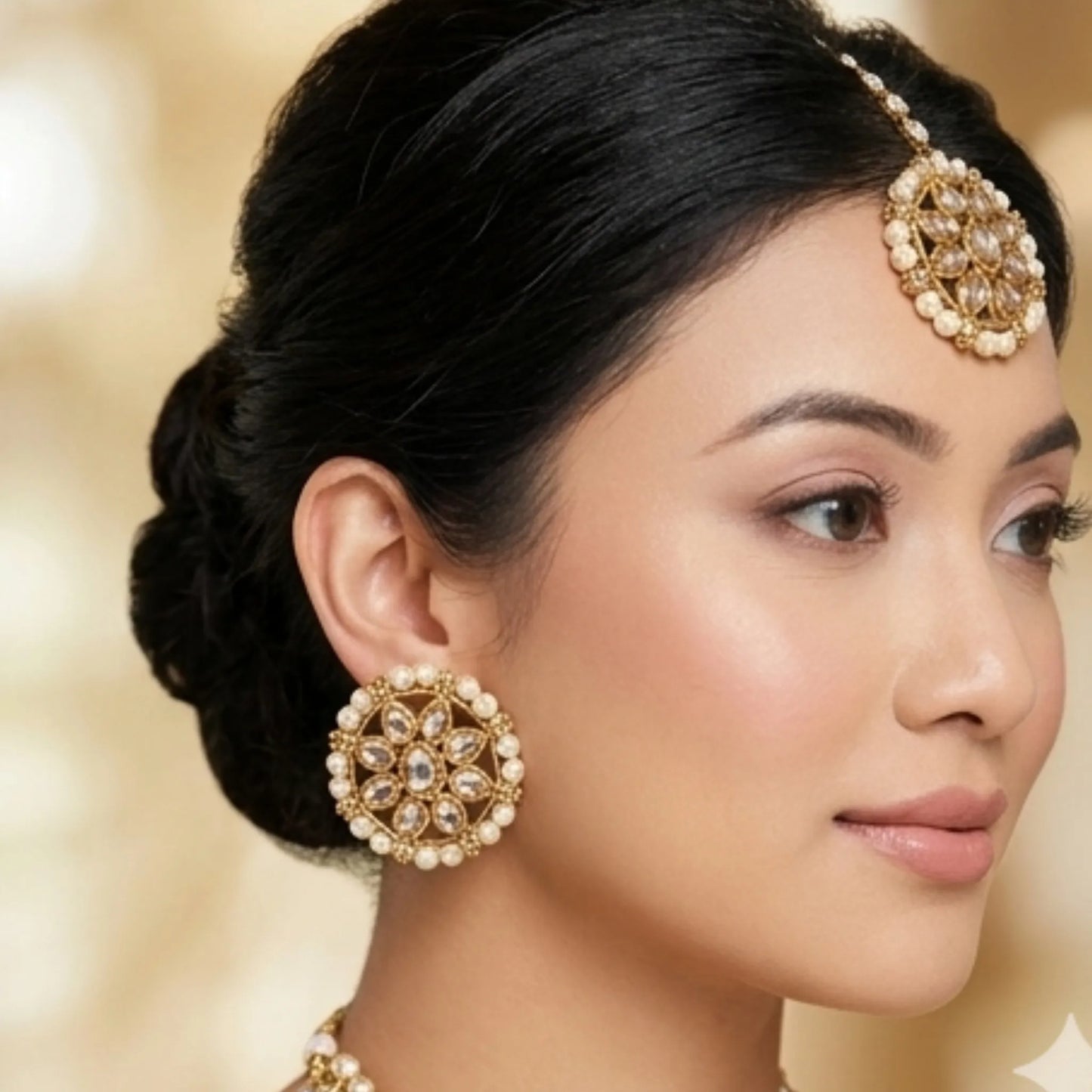 Pearl Chain Necklace Set with Jhumka Earrings &amp; Maang Tikka