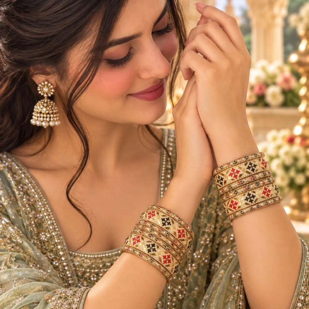 Gold-Tone Meenakari Style Bridal Bangles