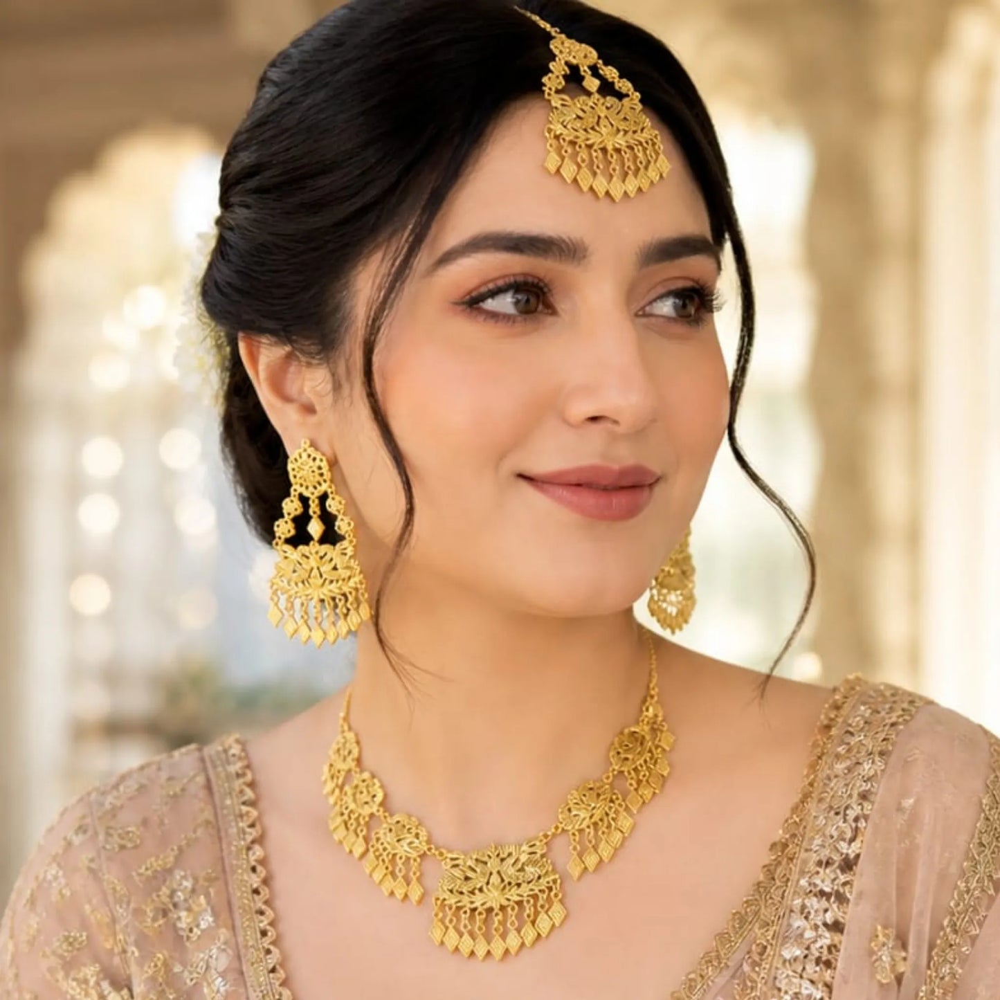 Majestic Gold Filigree Statement Set with Large Earrings