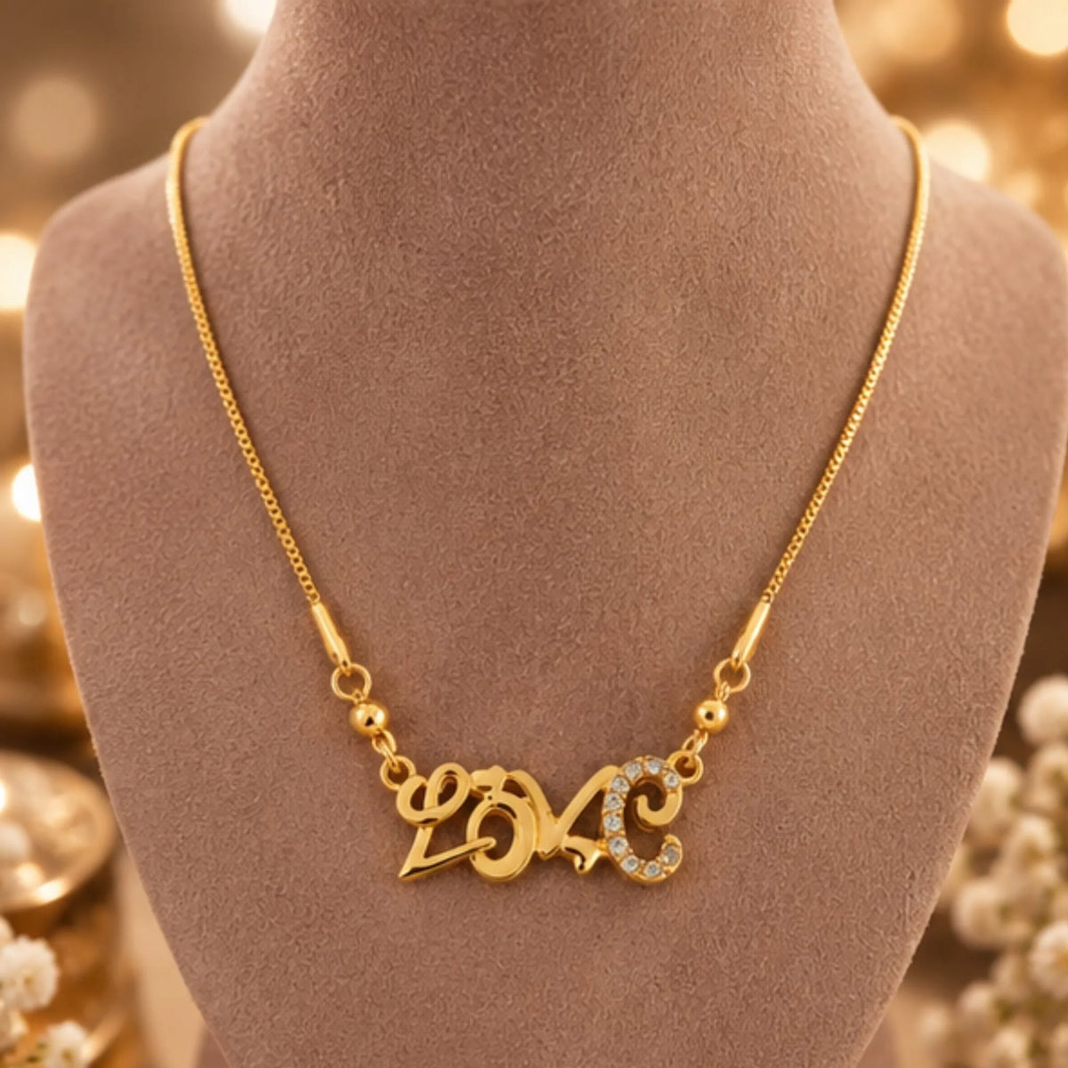 Gold-Tone Love Pendant Necklace – Sparkle Heart Design – Random Style