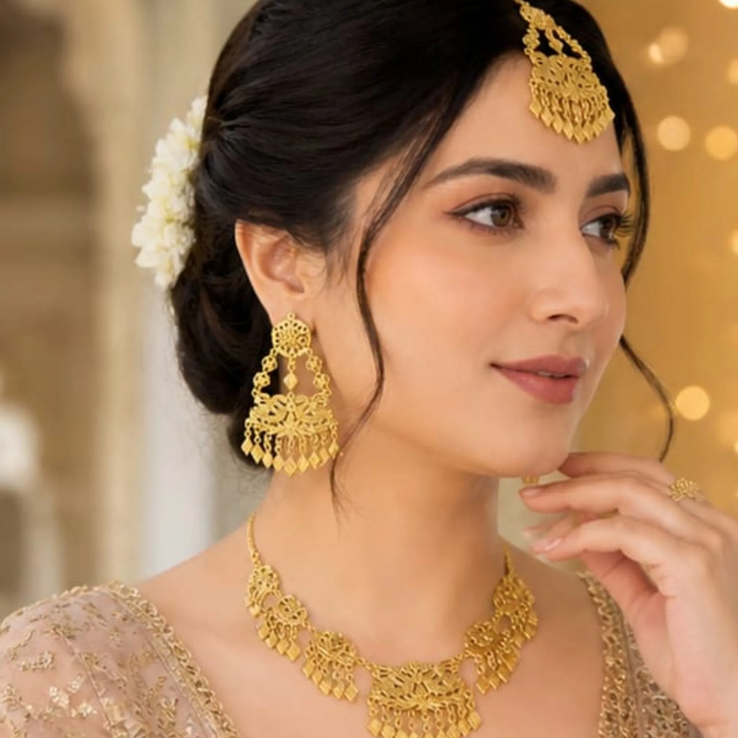 Majestic Gold Filigree Statement Set with Large Earrings