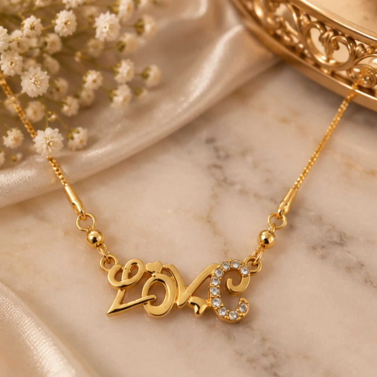 Gold-Tone Love Pendant Necklace – Sparkle Heart Design – Random Style