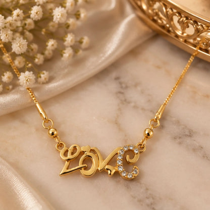 Gold-Tone Love Pendant Necklace – Sparkle Heart Design – Random Style