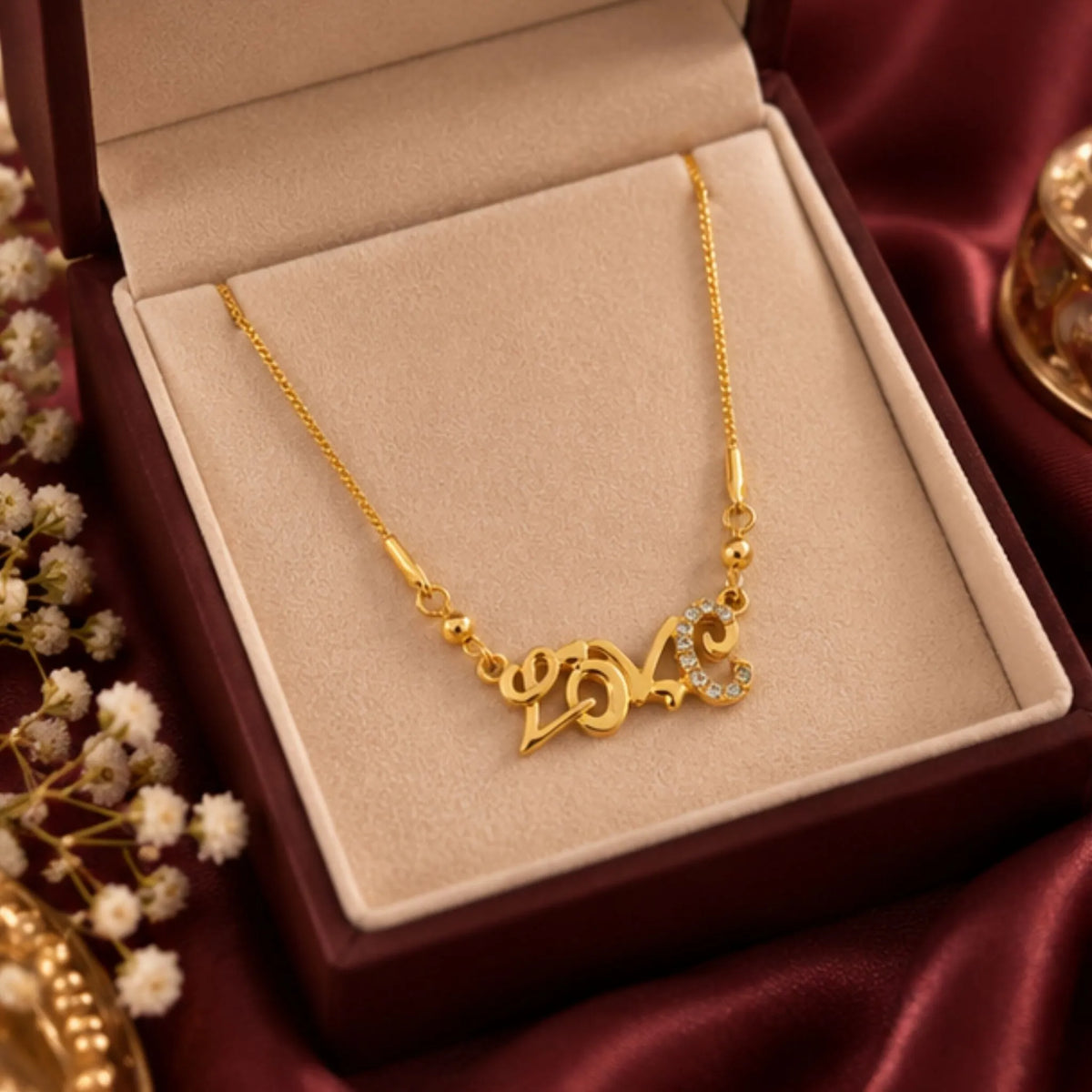 Gold-Tone Love Pendant Necklace – Sparkle Heart Design – Random Style