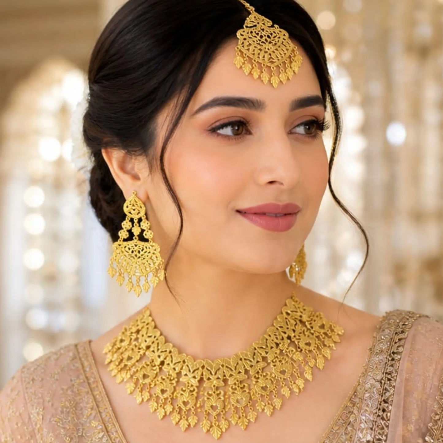 Royal Gold Filigree Statement Set with Grand Earrings