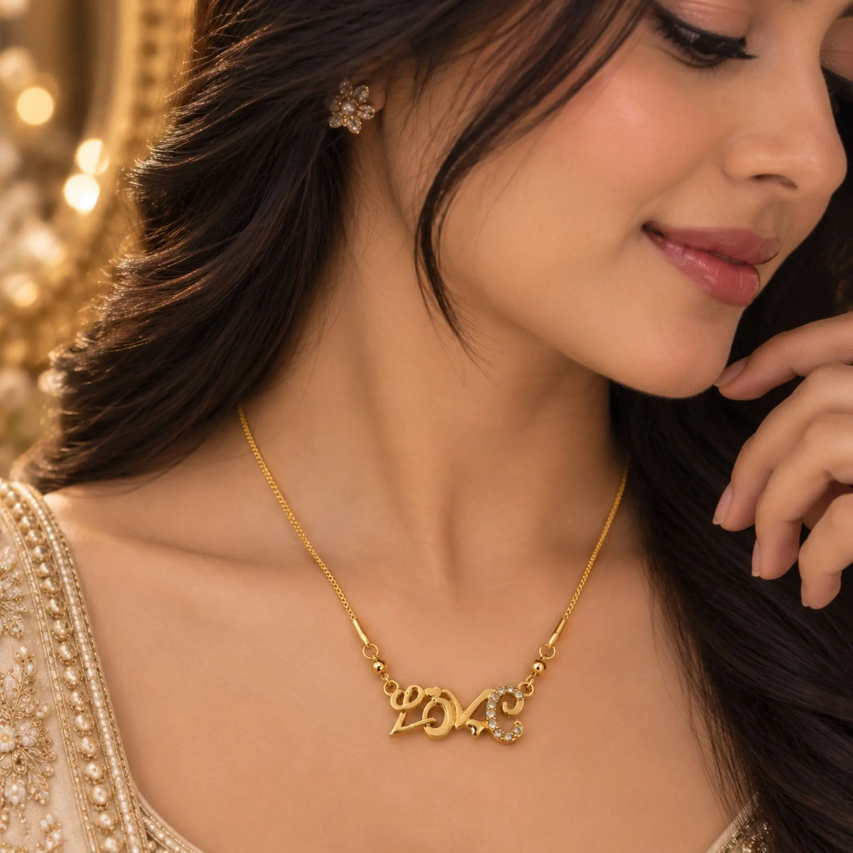 Gold-Tone Love Pendant Necklace – Sparkle Heart Design – Random Style
