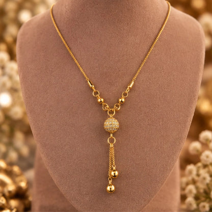 Elegant Gold-Tone Beaded Pendant Necklace with Crystal Ball & Dangling Charms