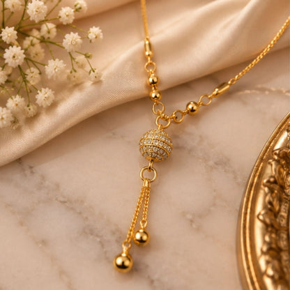 Elegant Gold-Tone Beaded Pendant Necklace with Crystal Ball & Dangling Charms