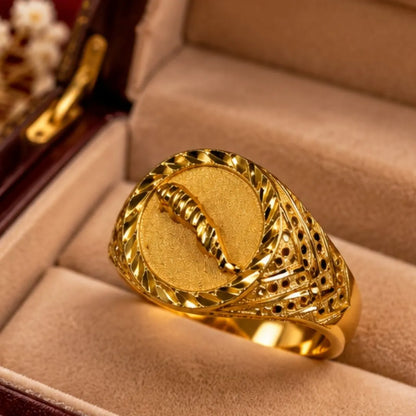 Men’s Gold-Tone Oval Statement Ring with Textured Detailing