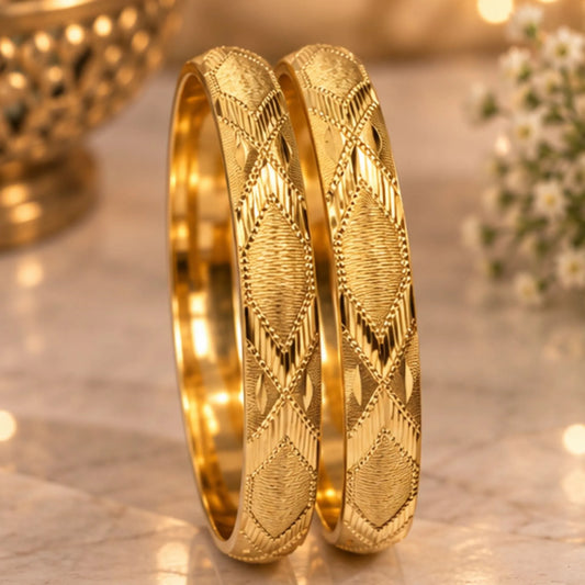Gold-Tone Diamond Pattern Bangle Pair