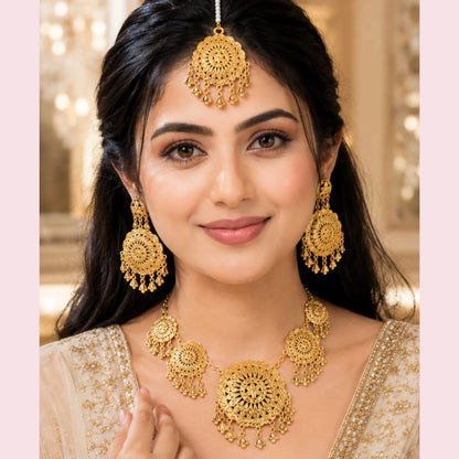 Traditional Gold-Tone Necklace Set with Tikka
