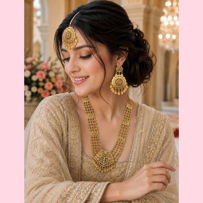 Traditional Bridal Long Necklace Set with tikka
