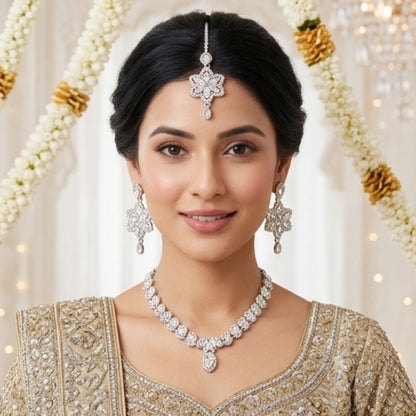 Heavy chain necklace with Star shaped earrings & maang tikka