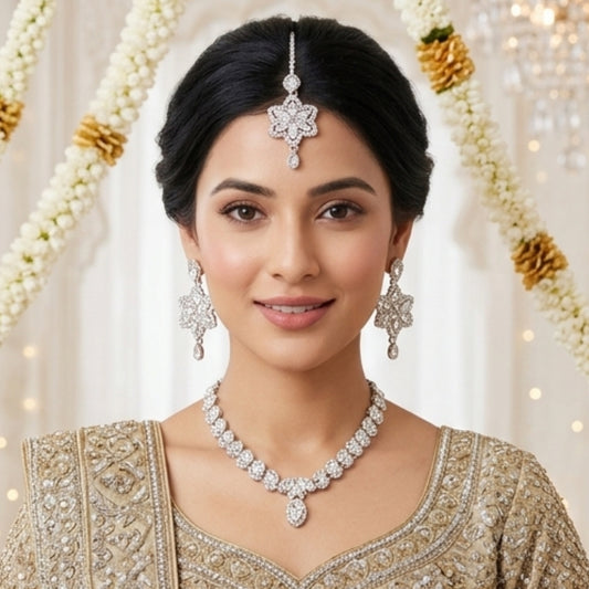 Heavy chain necklace with Star shaped earrings & maang tikka