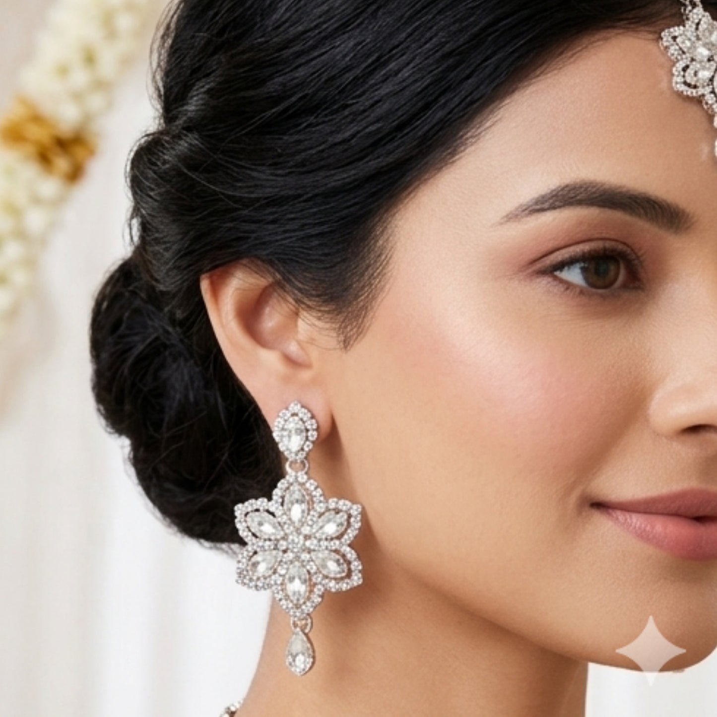 Heavy chain necklace with Star shaped earrings & maang tikka