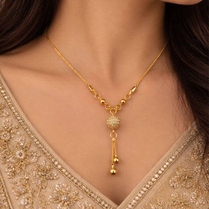 Elegant Gold-Tone Beaded Pendant Necklace with Crystal Ball & Dangling Charms