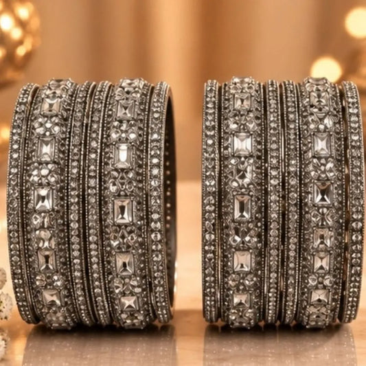 Silver-Tone Crystal Kada Bangles – Elegant Bridal & Indian Wedding Jewellery